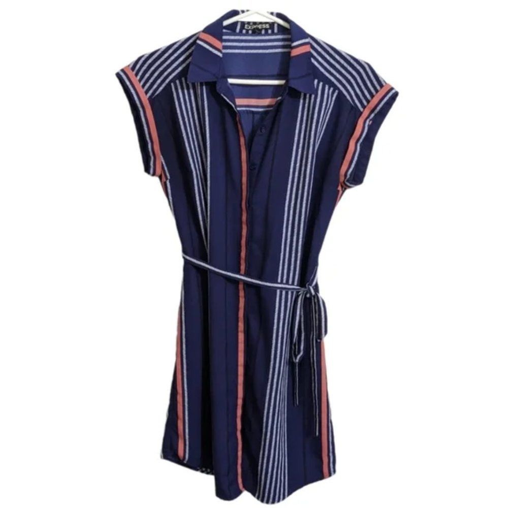 Express blue & pink striped button up Shirt mini dress XS